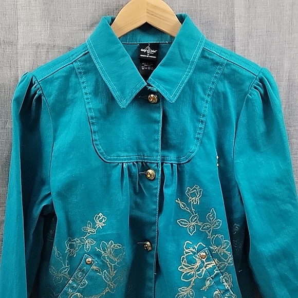 Baby Phat girlz 90s Inspired Graphic Logo Embroidered button Teal jean jacket XL - Picture 3 of 7
